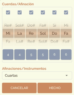 Guitar Droid - Guitarra multitáctil para Android - Ajustes de cuerdas y afinaciones