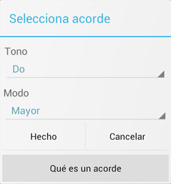 Selección de escala o acorde - Guitar Droid - Guitarra multitáctil para Android Guitar Droid - Guitarra multitáctil para Android - Selección de escala o acorde