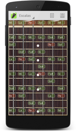Escalas - Guitar Droid - Guitarra multitáctil configurable para Android Guitar Droid escalas - Guitarra multitáctil configurable para Android - Mástil con trece trastes en modo escalas