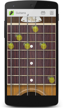 Modo rasgueo - Guitar Droid - Guitarra multitáctil configurable para Android Guitar Droid rasgueo - Guitarra multitáctil configurable para Android - Mástil con ocho trastes en modo rasgueo